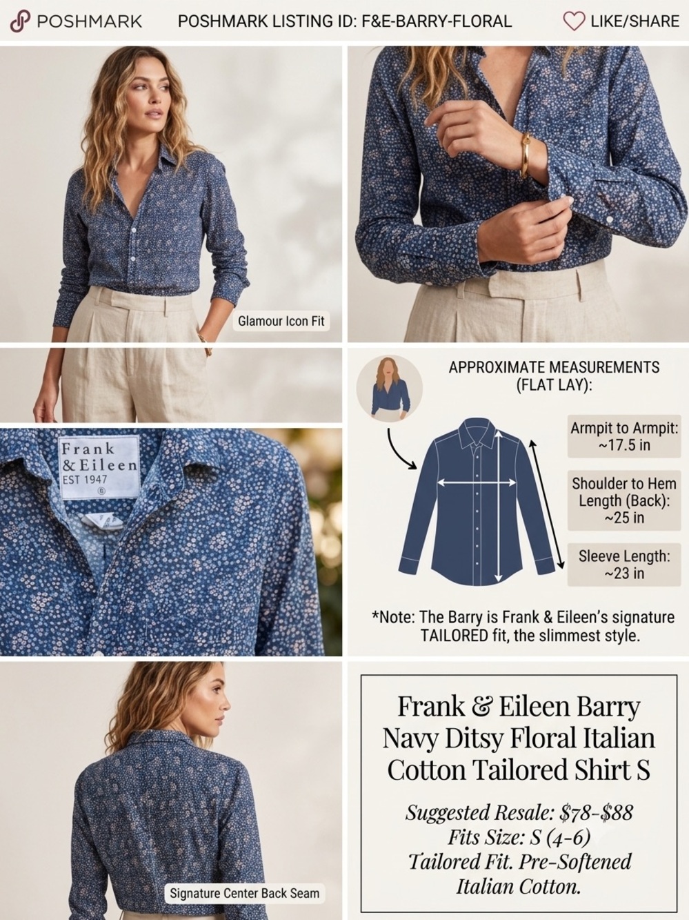 Frank & Eileen Navy Ditsy Floral Tailored Cotton Shirt